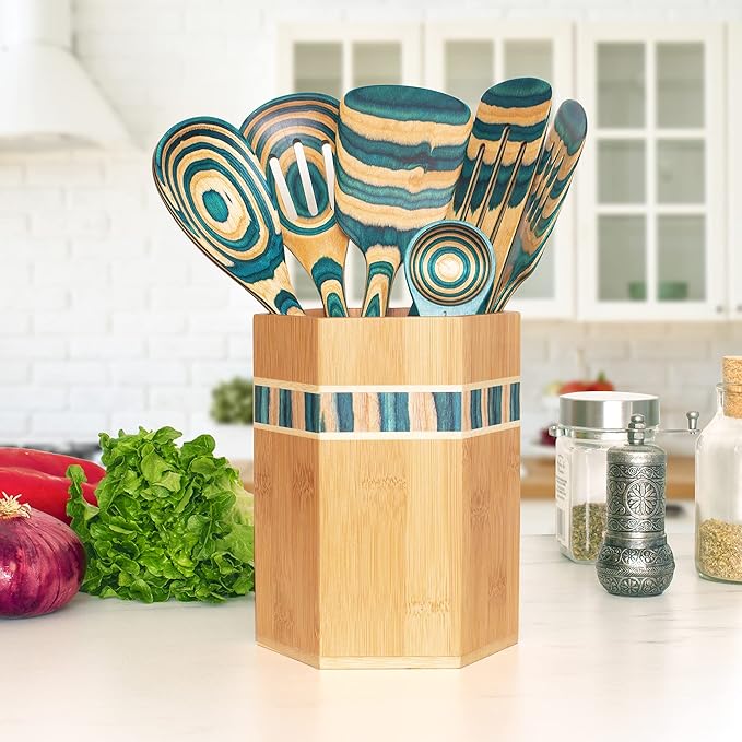 Totally Bamboo Baltique Mykonos Collection Kitchen Utensil Holder, Large Cooking Utensil Crock for Countertop