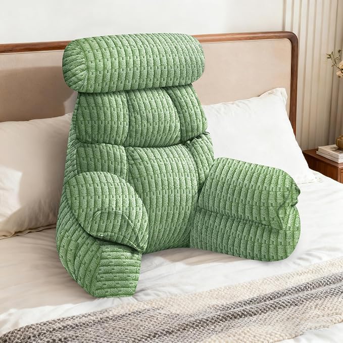 FXXUDVNIIN Back Pillow for Bed Sitting up – with 9.4" Armrest, for Reading, Gaming, Relaxing. Also Serves as tv Pillows for Sitting in Bed, Floor Pillow & Back Support for Adults.