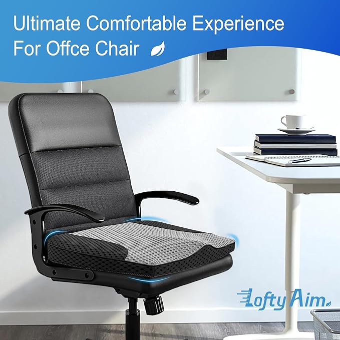Lofty Aim Car Seat Cushion, Comfortable Memory Foam Seat Pillow for Driving, Sciatica-Back Pain Relief, Cushion for Car-Truck, Office, Wheelchair - Mesh Black&Gray