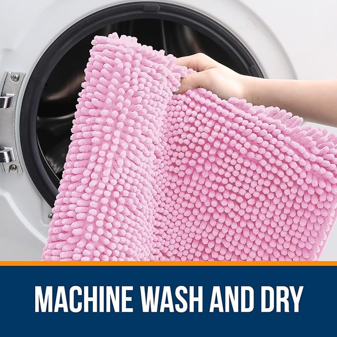 OLANLY Large Bathroom Rugs 50x30, Extra Soft Absorbent Chenille Bath Rugs, Rubber Backing Quick Dry, Machine Washable Bath Mats for Bathroom Floor, Tub and Shower, Home Decor Accessories, Pink