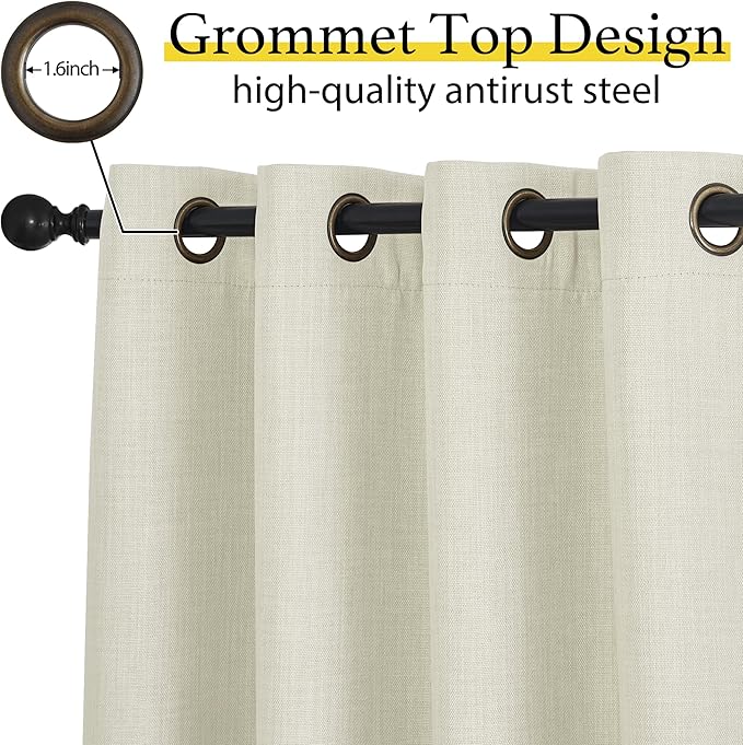 NICETOWN 36 inches Long Curtains for Short Window, Farmhouse Faux Linen Kitchen Valances for Cabinet, Small Tiers for Bathroom Window Covering, 2 Panels, 34" W x 36" L, Natural