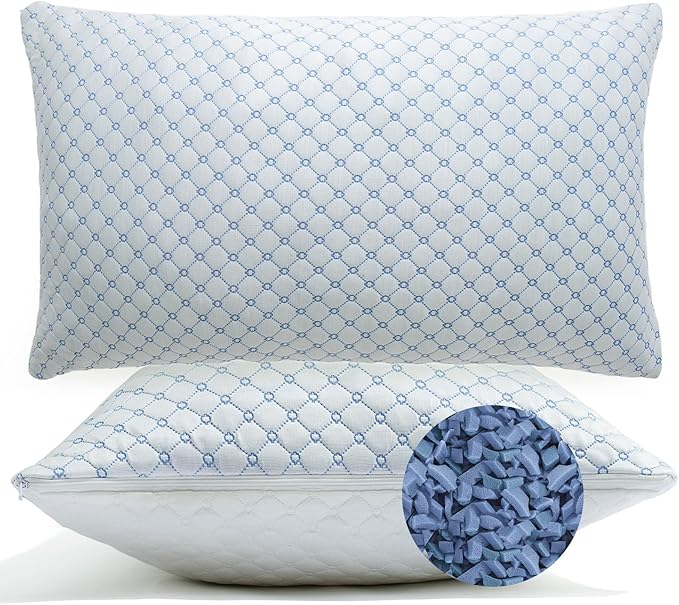 Cooling Bed Pillows for Sleeping Set of 2, Shredded Memory Foam Pillows for Bed Standard Size 2 Pack, Adjustable Cool Pillow for Side, Back and Stomach Sleepers Neck Supportive