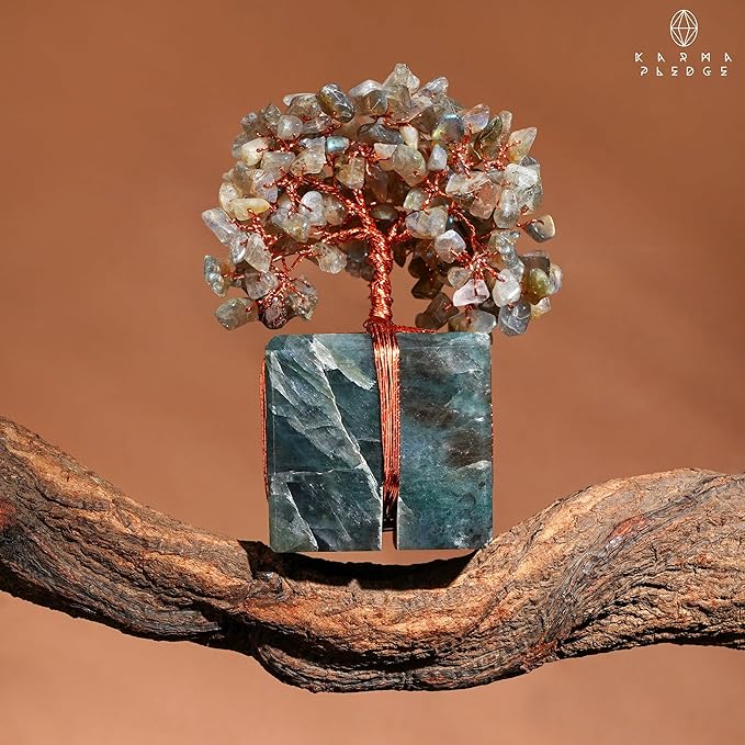 Chakra Tree of Life for Unique Gifts for Mom, Dad, Home and Office Decor, Handmade Labradorite Healing Crystal Tree for Positivity, Money & Good Luck, Birthday Gifts for Women,Mens
