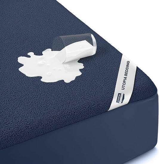 Utopia Bedding Waterproof Mattress Protector Twin XL Size, Premium Terry Mattress Cover 200 GSM, Breathable, Fitted Style with Stretchable Pockets (Navy)