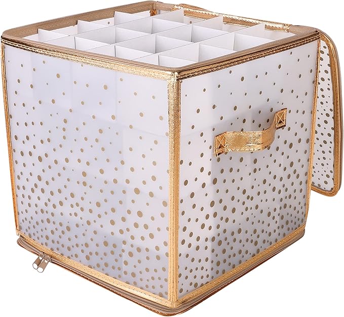 Simplify 64 Count Ornament Storage Box | Plastic | Decorative Organizer | Storage Bin | Gold | L12 x W12 x H12 (Pack of 2)