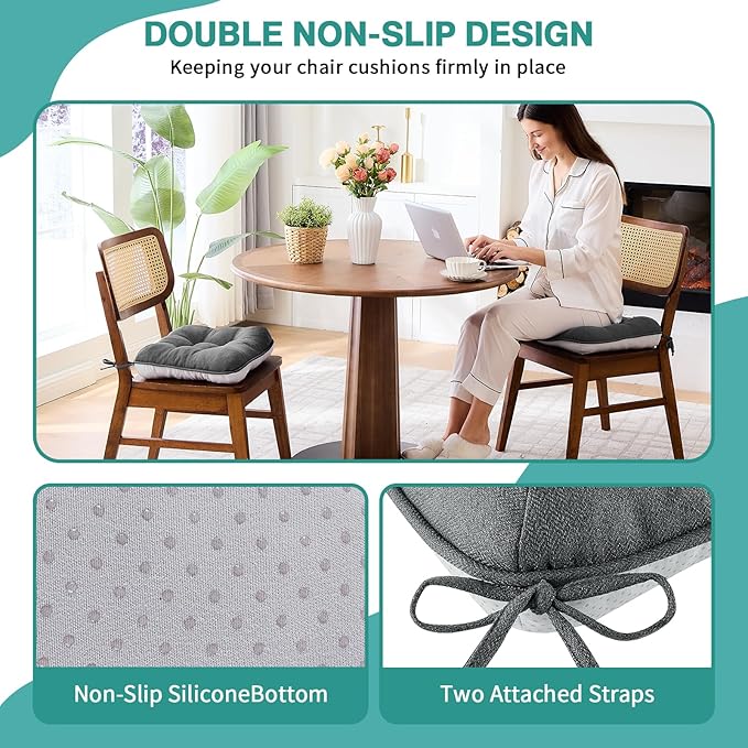 BETU Chair Cushions for Dining Chairs,3.5" Thick Kitchen Table Chair Pads with Ties,Non Slip Backing and Covers,Seat Cushion for Dining Room,Bar,Patio Chairs,20"X20"X3.5"
