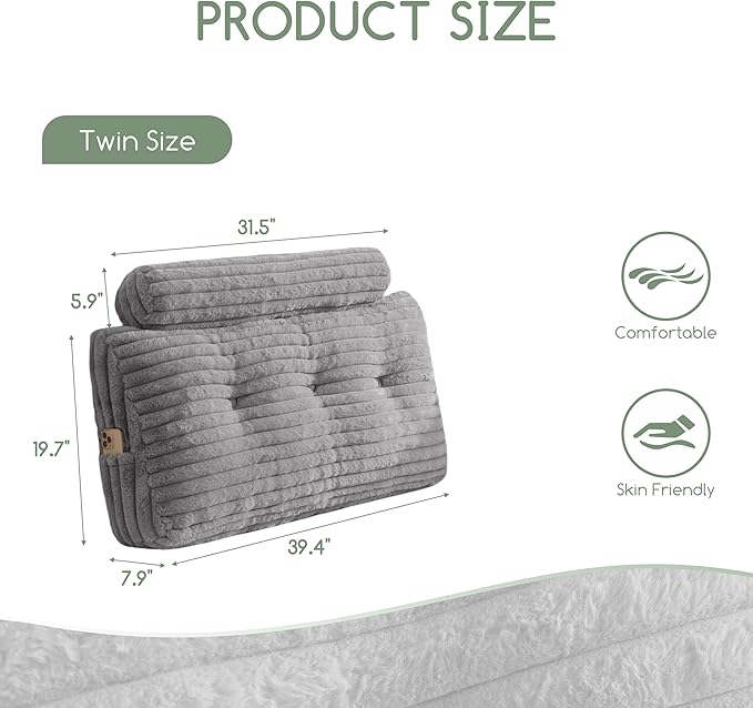 HIGOGOGO Triangular Headboard Wedge Pillow with a Cylindrical Pillow and Memory Foam Filling, Daybed Pillows for Sitting up, Reading or Working with Removable Cover,Twin 39.4"x19.7"