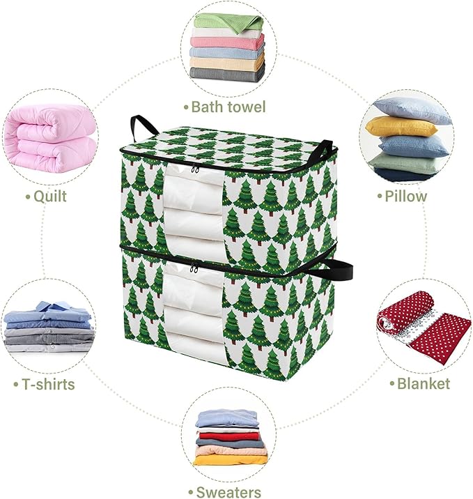 Burbuja 2 Pack Storage Bag Organizer with Handles for Clothes, Blankets, Bedding, Christmas Tree Foldable Storage Bag with Zipper & Clear Window, 95L