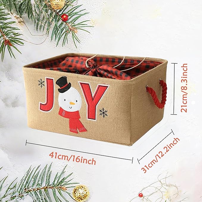 INough Gift Basket Empty Large Christmas Basket Christmas Empty Christmas Gift Baskets with Handles Collapsible Christmas Storage, Holiday Gift for Kidsroom Nursery Play Room (Large, Joy)