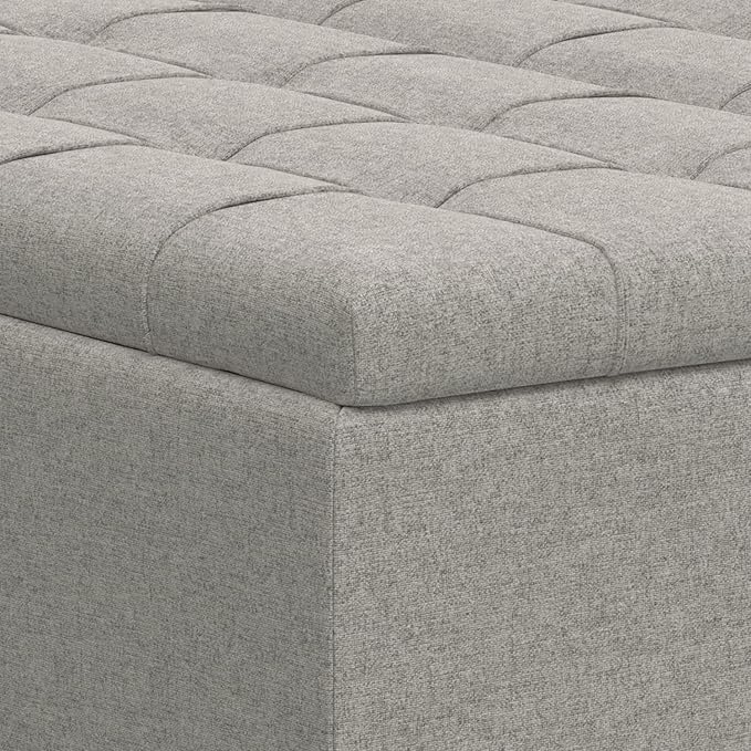 SIMPLIHOME Harrison Large Coffee Table Storage Ottoman - 40 inch Wide Upholstered Linen Look Fabric Square Lift-Top Ottoman in Cloud Grey, Transitional Bench for Living Room with Sturdy Base