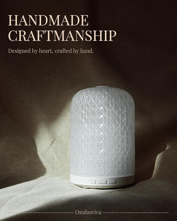 Onaboviva Essential Oil Diffuser - 2.4MHz Ultrasonic Glass Diffuser for Home, 120ml, Pulse&Continuous Mist, Bright/Dim/Breathing Lighting, Waterless Auto-Off, Aromatherapy Diffuser with USB Cable