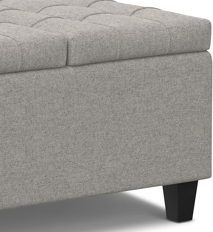 SIMPLIHOME Harrison Small Coffee Table Storage Ottoman - 30 inch Wide Upholstered Linen Look Fabric Square Lift-Top Ottoman in Cloud Grey, Transitional Ottoman for Living Room with Hidden Storage