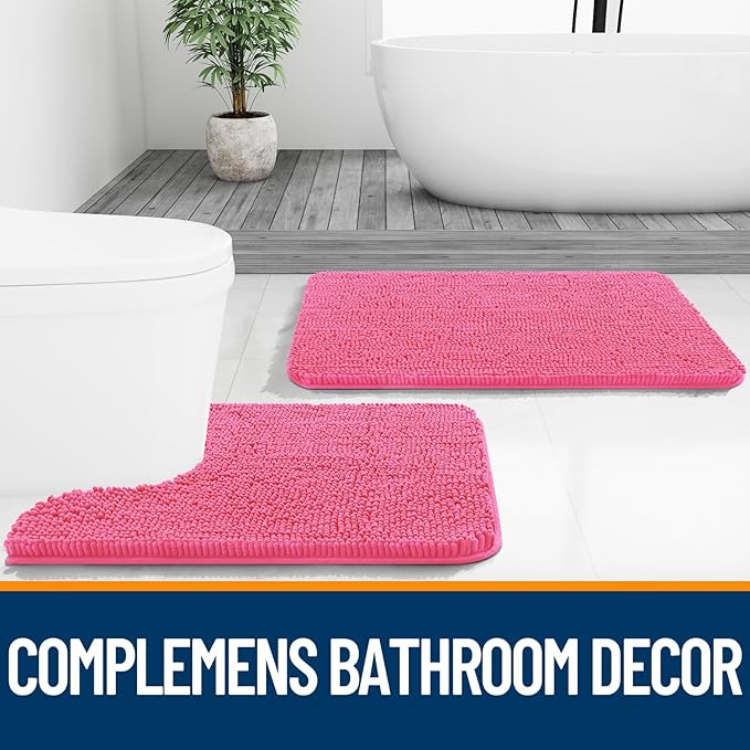 OLANLY Bathroom Runner Rugs 59x20, Soft Absorbent Chenille Bath Rugs, Rubber Backing Quick Dry, Machine Washable Long Bath Mats for Bathroom Floor, Tub and Shower, Home Decor Accessories, Hot Pink