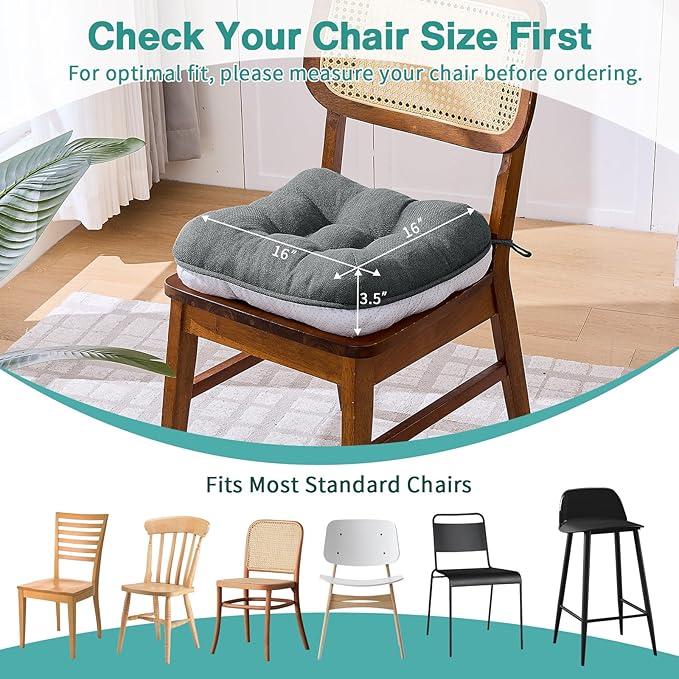 BETU Chair Cushions for Dining Chairs,3.5" Thick Kitchen Table Chair Pads with Ties,Non Slip Backing and Covers,Seat Cushion for Dining Room,Bar,Patio Chairs,20"X20"X3.5"