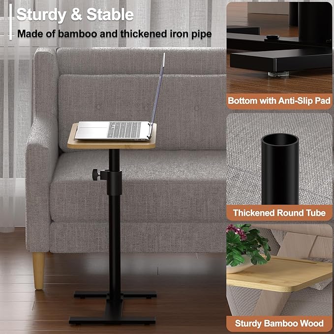 Sofa Armrest Tray Table - 360° Bamboo Swivel TV Trays - Height Adjustable Side Table for Bed or Chair with Phone and Tablet Slots - End Tables for Small Spaces (1, Fair, Standard)
