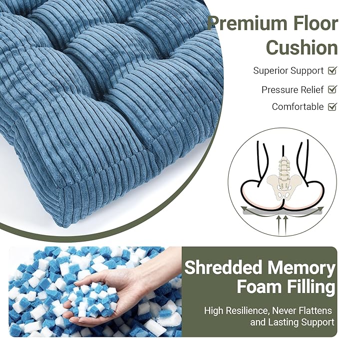 Meditation Floor Pillow Set,Memory Foam Meditation Cushion for Adults Sitting, Large Square Thickened Seat Cushions for Yoga, Tatami Living Room (1, Navy)