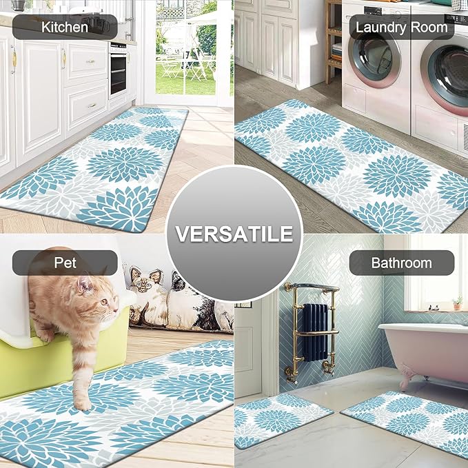 HEBE Anti Fatigue Kitchen Rugs Sets of 2, Non Slip Kitchen Mats for Floor, Waterproof Cushioned Comfort Standing Carpet for Kitchen Sink, Home Office, Laundry Room