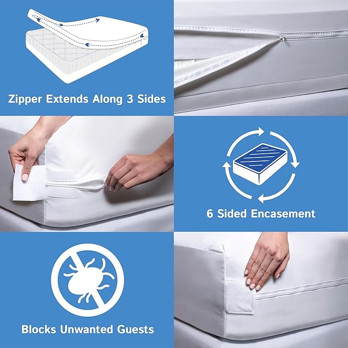 RV Short Queen Size Mattress or Box Spring Encasement (5" to 8" Depth) - Waterproof Zippered Protector Hypoallergenic Premium Bed Cover Protects from Dust Allergens