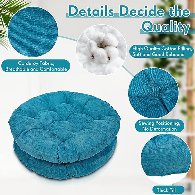 Jerify Floor Pillow Cushions Large Round Square Large Meditation Floor Pillow for Classroom Adult Meditation Picnic Party Seating Learning Daycare School(Round,Aquamarine,4 Pcs)
