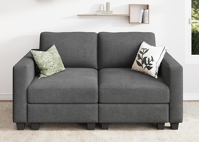 HONBAY Modular 68.6'' Loveseat Sofa Grey, Comfy Corduroy Pet Friendly Fabric for Small Space,Living Room