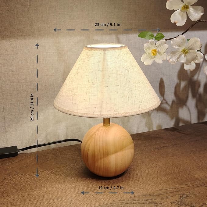 Table Lamp for Living Room,Wood Base Flaxen Fabric Shade Desk Lamp for Bedroom,Small Décor Ambient Bedside Lamps for Night Stands,LED Bulb (not Included) (2 Pack)