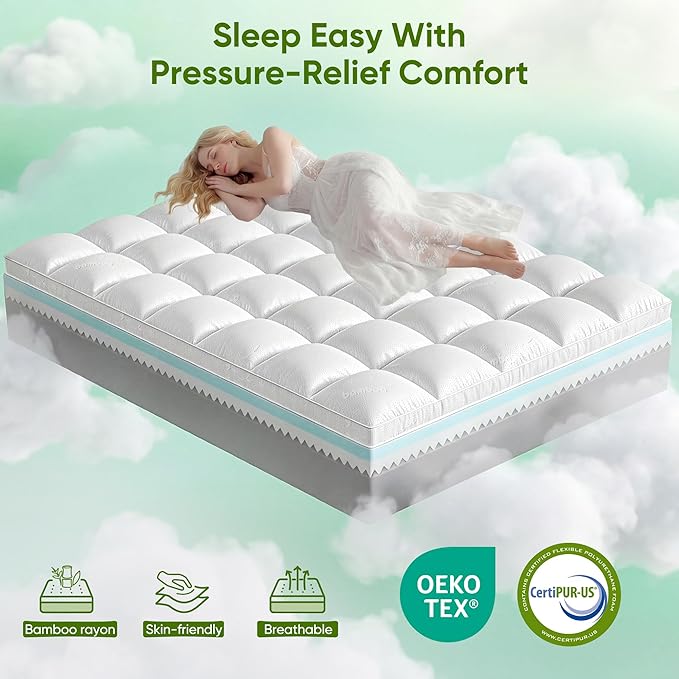 5 Inch Twin Mattress Topper,Memory Foam Mattress Toppers-2.5" Cooling Gel Foam Mattress Pad+2.5" 1500GSM Thick Bamboo Pillow Top with 2X Soft and Supportive for Back Pain Relief,75 * 39 * 5in