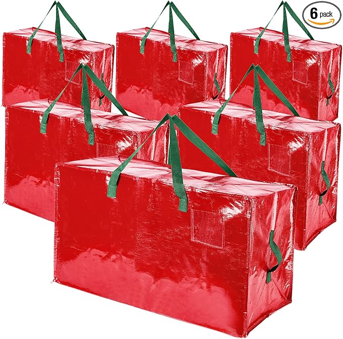 Shappy 6 Pcs Extra Large Storage Bags Jumbo Moving Bags Christmas Ornaments Container Heavy Duty Organizer Storage Bag with Zippers(Red,65 x 30", 24 x 16", 12 x 12")