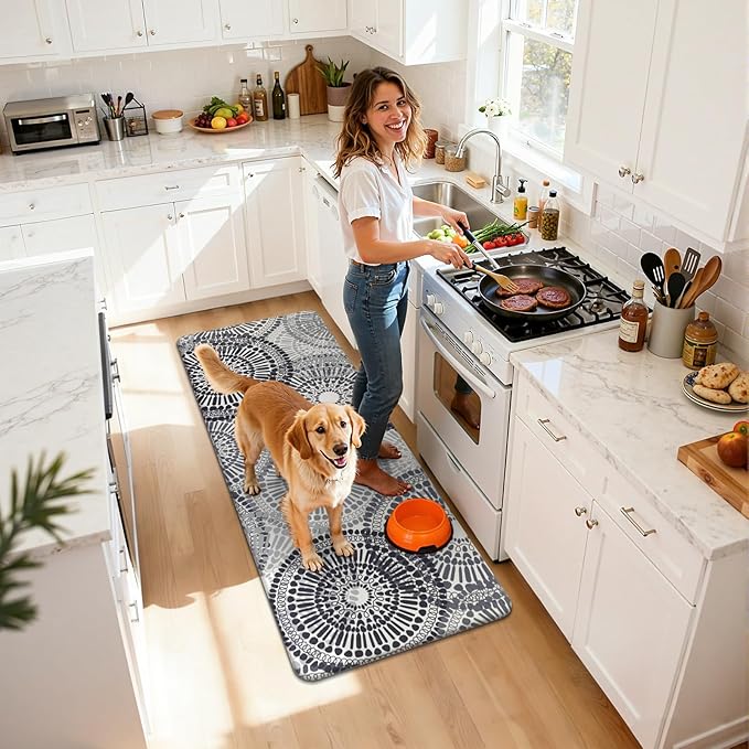 HEBE Anti Fatigue Kitchen Rugs Sets of 2, Non Slip Kitchen Mats for Floor, Waterproof Cushioned Comfort Standing Carpet for Kitchen Sink, Home Office, Laundry Room