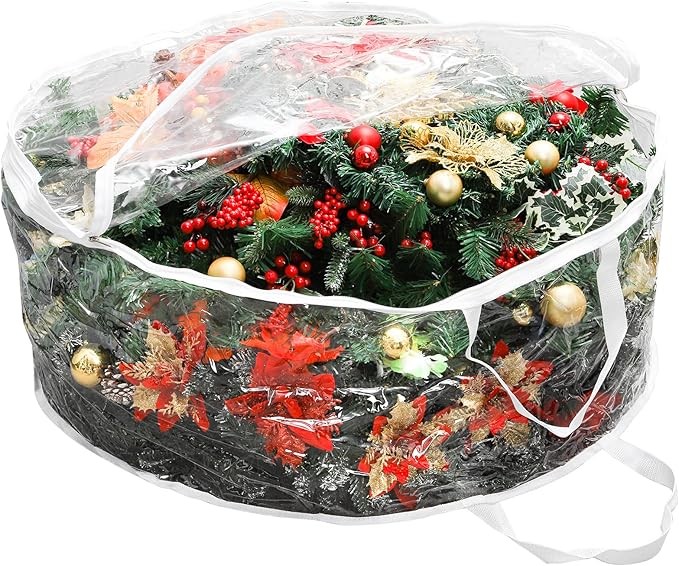 Hedume Wreath Storage Bag, 30" X 12" Clear Everyday Bag, Christmas Wreath Storage Container with Dual Zippered and Reinforced Handle, Protect Your Holiday Wreath from Dust, Insects, and Moisture