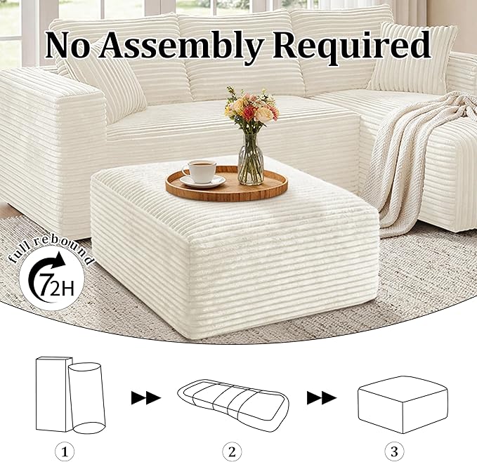 Corduroy Ottoman, Modern Boneless Cloud Foot Rest Foam Support, Oversized Modular Sectional Sofa Stool for Living Room, Bedroom & Small Spaces, No Assembly Required(Beige, Ottoman) | Foam Support, Living Room Bedroom, No Assembly Required