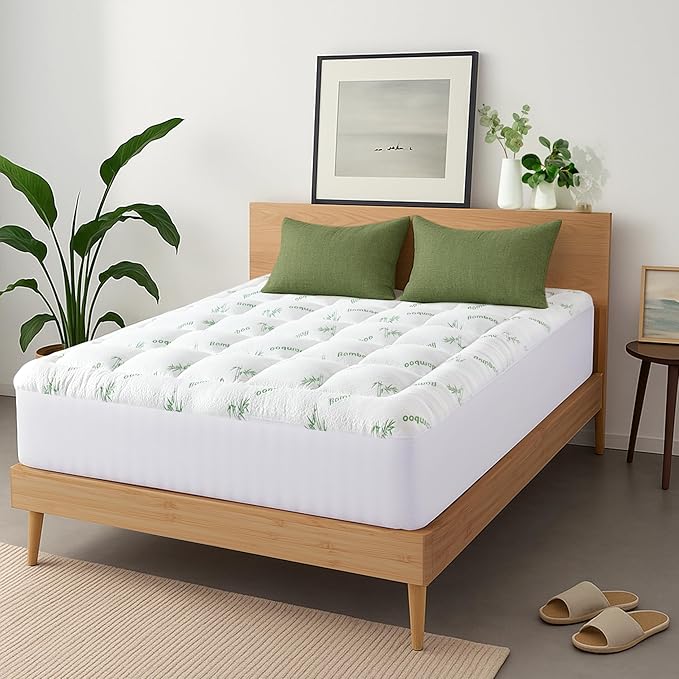 Niagara Ultra Soft Full Size Mattress Topper - Viscose Made from Bamboo Pillow Top Mattress Pad for Back Pain Relief - Naturally Cooling for Hot Sleepers, fits 6-18" Mattress, 600GSM, Green