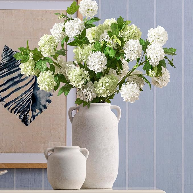 Large Flower Vase Home Decor - 12 inch Tall Ceramic Farmhouse White Rustic Table Vases with Handle Living Room Decoration Decorative Modern for Fireplace Kitchen