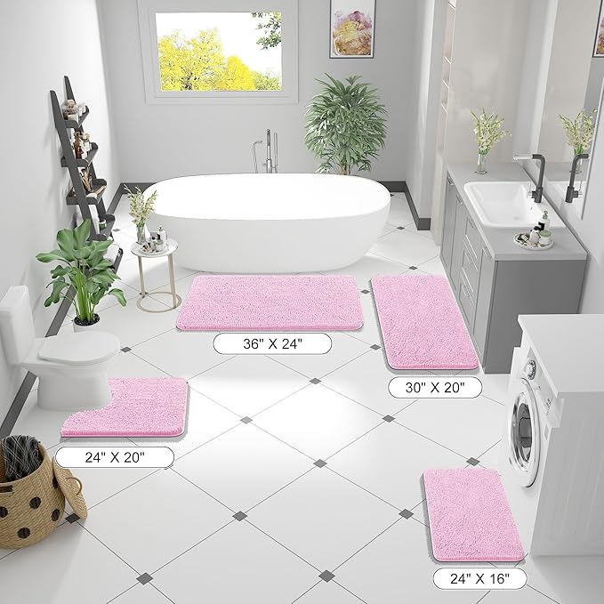 OLANLY Bathroom Runner Rugs 47x24, Extra Soft Absorbent Chenille Bath Rugs, Rubber Backing Quick Dry, Machine Washable Long Bath Mats for Bathroom Floor, Tub and Shower, Home Decor Accessories, Pink