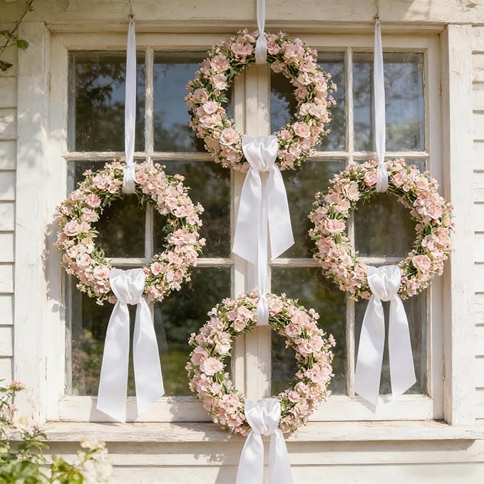 Dream Loom Wreath Sash for Front Door, 4pcs White Wreath Sash Holiday Baby Shower Wreath Accessories for Home Birthday Wedding Christmas Decorations
