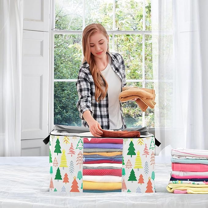 Burbuja 2 Pack Storage Bag Organizer with Handles for Clothes, Blankets, Bedding, Christmas Tree Foldable Storage Bag with Zipper & Clear Window, 95L