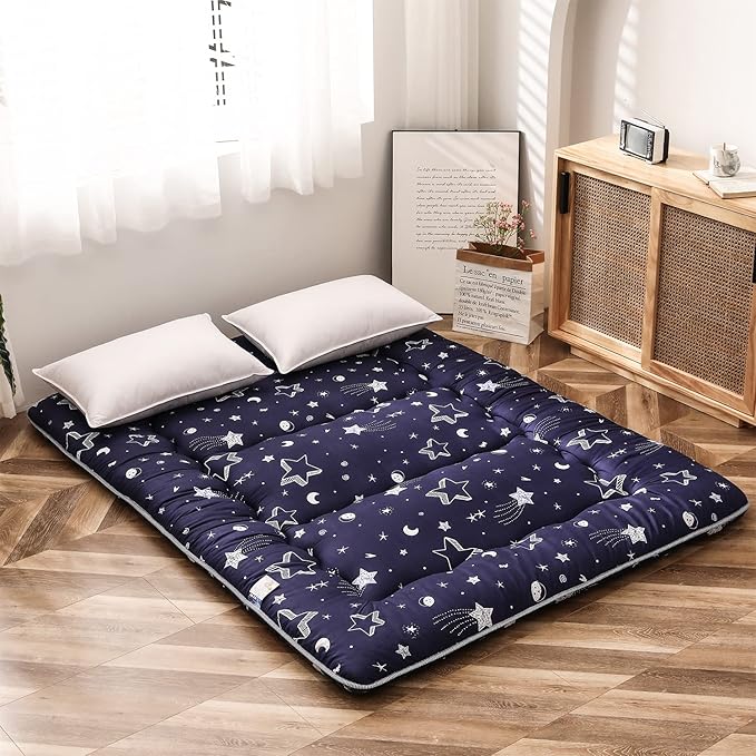 MAXYOYO Navy Star Futon Mattress Japanese Tatami Mat Foldable Futon Portable Camping Mattress Kids Sleeping Pad Floor Couch, Full