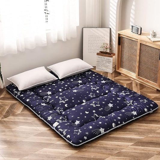 MAXYOYO Navy Star Futon Mattress Japanese Tatami Mat Foldable Futon Portable Camping Mattress Kids Sleeping Pad Floor Couch, Full
