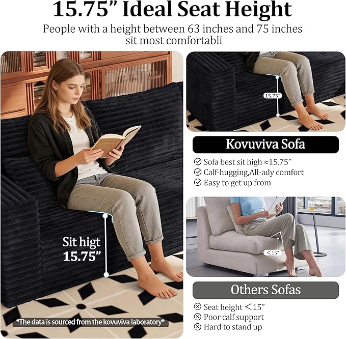 118" U Modular Sectional Sofa, Oversized Cloud Boneless Sofa Couch with Chaise, Modern Corduroy U Shaped Cloud Sofa with Deep Seat & Chaise for Living Room, No Assembly Required | Boneless Compressed, Sofa in a Box, Cloud Couch, Deep Seats, No Assembly...