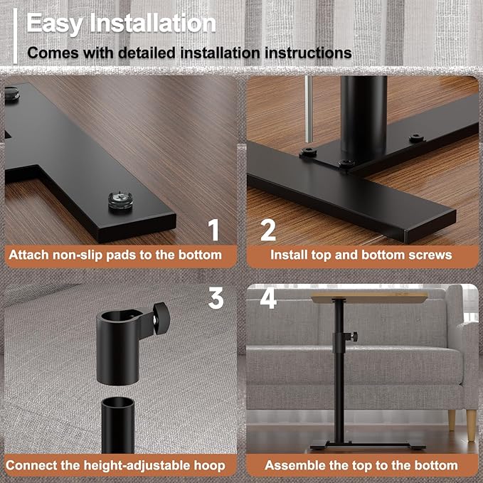 Sofa Armrest Tray Table - 360° Bamboo Swivel TV Trays - Height Adjustable Side Table for Bed or Chair with Phone and Tablet Slots - End Tables for Small Spaces (1, Fair, Standard)