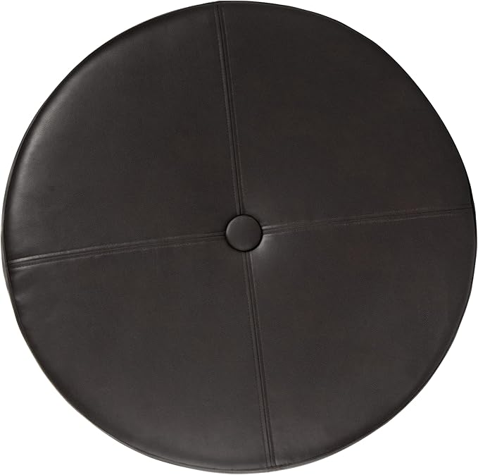 Homepop Home Decor | Upholstered Faux Leather Large Tufted Round Storage Ottoman | Button Top Ottoman with Storage for Living Room & Bedroom | Decorative Home Furniture, Vintage Brown Faux Leather