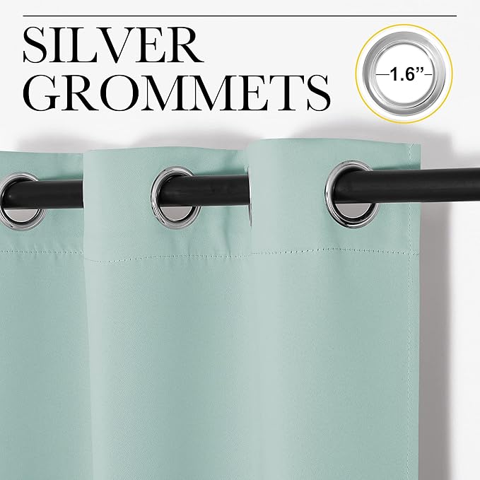 NICETOWN Aqua Blue Room Darkening Curtains for Kitchen, Window Treatment Thermal Insulated Solid Grommet Room Darkening Curtains/Drapes for Bedroom (Set of 2, 42 inches Wide by 50 inches Long)