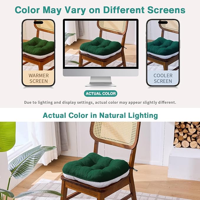 BETU Chair Cushions for Dining Chairs Set of 6,3.5" Thick Kitchen Table Chair Pads with Ties,Non Slip Backing and Covers, Seat Cushion for Dining Room,Bar,Patio Chairs,16"X16"X3.5",Dark Green