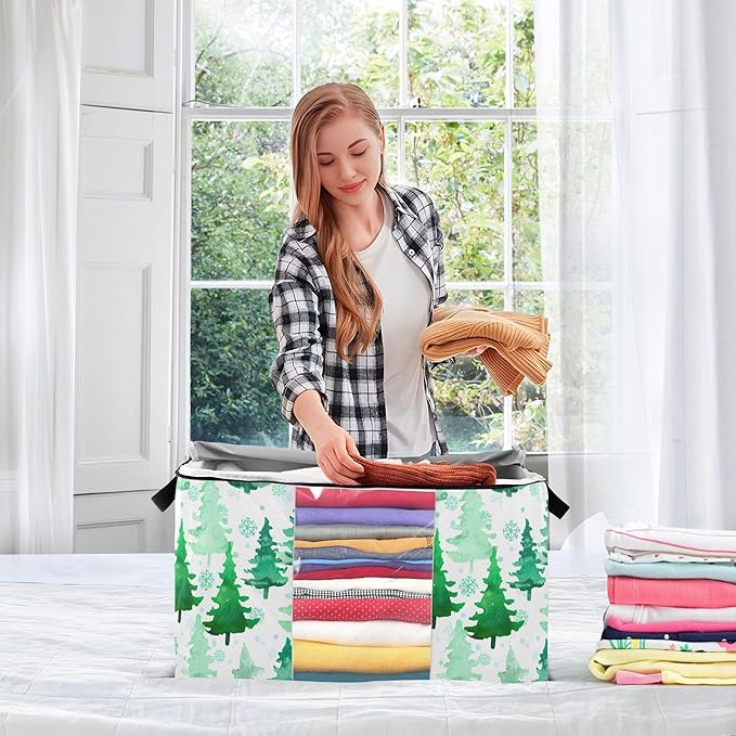 Burbuja 2 Pack Storage Bag Organizer with Handles for Clothes, Blankets, Bedding, Christmas Tree Foldable Storage Bag with Zipper & Clear Window, 95L