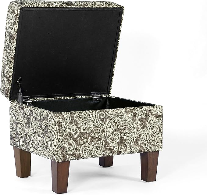 Homepop Home Decor |K7646-A880| Upholstered Modern Rectangular Storage Ottoman | Hinged Lid Ottoman with Storage for Living Room & Bedroom, Brown Jacobean Print