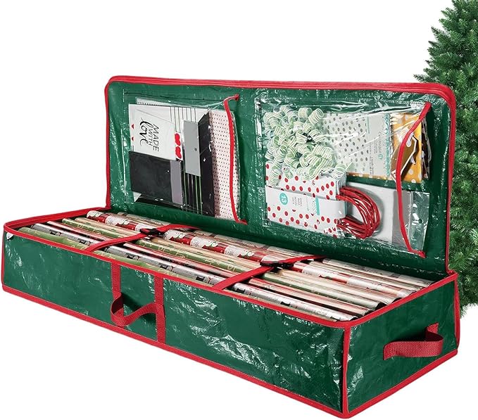 Christmas Wrapping Paper Holder Box, Waterproof Oxford Fabric Container 106x35x15.2 cm for Living Room, Bedroom, Closet, Rolls, Ribbons, Bows Storage