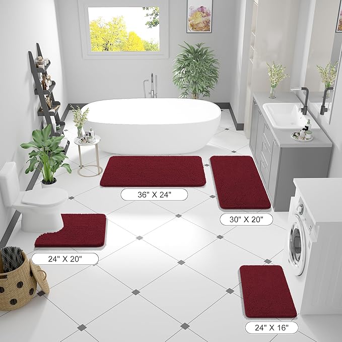 OLANLY Bathroom Runner Rugs 47x17, Soft Absorbent Chenille Bath Rugs, Rubber Backing Quick Dry, Machine Washable Long Bath Mats for Bathroom Floor, Tub and Shower, Home Decor Accessories, Burgundy