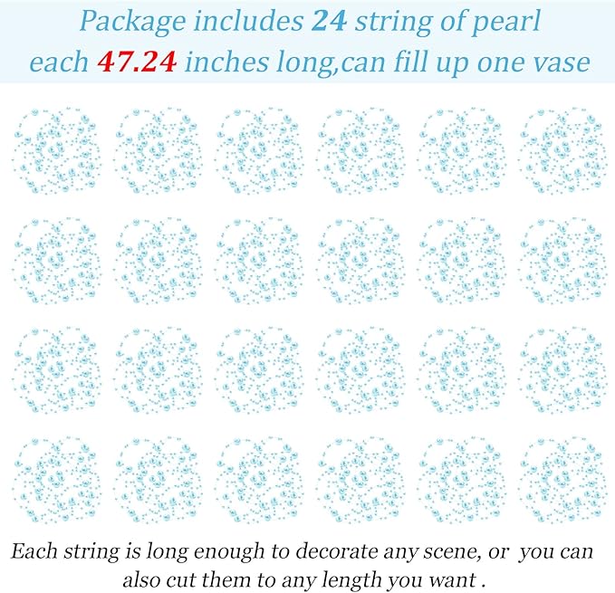 Tondiamo 24 Pcs Artificial Pearl String for Floating Candle Faux Pearls Beads String Garland Centerpiece Decoration for Vases Filler Wedding Spring Holiday Party Decor(Turquoise Blue)