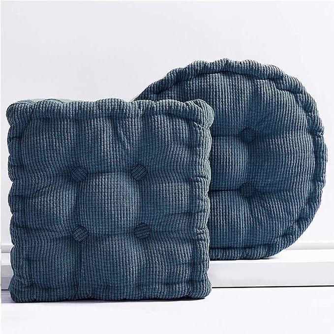 Meditation Floor Pillow 2 Pack Large Square and Round Floor Cushions for Adults Blue Corduroy Floor Seat Pillows Cushion for Living Room Balcony Tatami Yoga,18x18 Inch