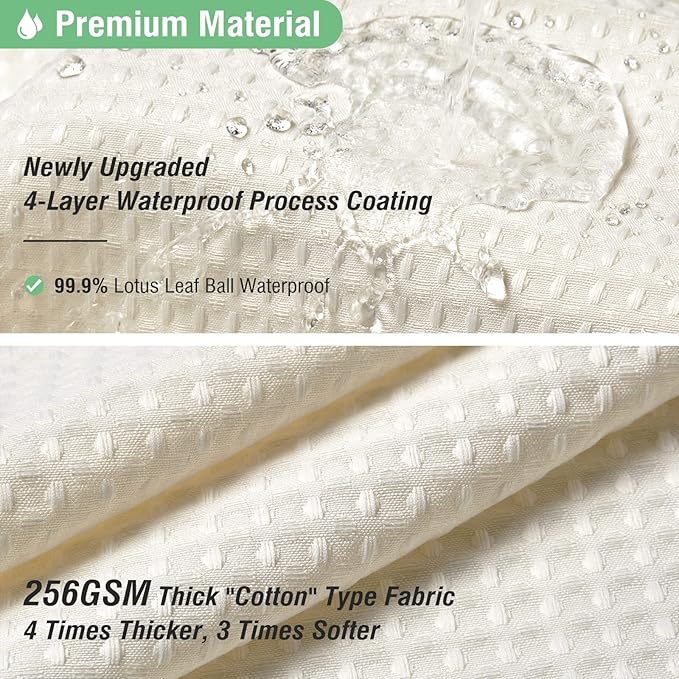 Dynamene 60 inch Stall Shower Curtain - Waffle Weave Heavy Duty Thick Fabric Shower Curtains for Bathroom,Weighted Hotel Spa Luxury Cloth Bath Curtain Set with 10 Plastic Hooks,60x72, Ivory