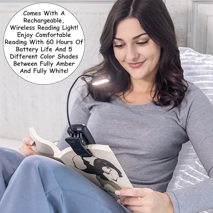 Homie Reading Pillow with Reading Light and Wrist Support, Has Arm Rests, and Back Support for Bed Rest, Lounging, Reading, Working on Laptop, Watching TV (White)